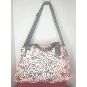 Justice Live Pink Gray Graffiti Tween Weekender Overnight Duffle Bag Dance NWT'S